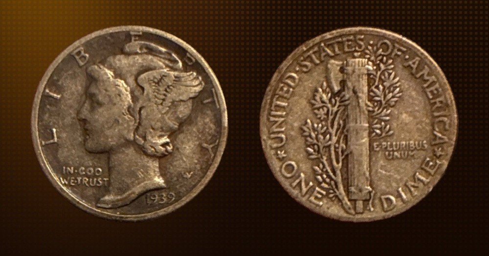 1945 Silver Mercury Dime With Struck Through Error C6