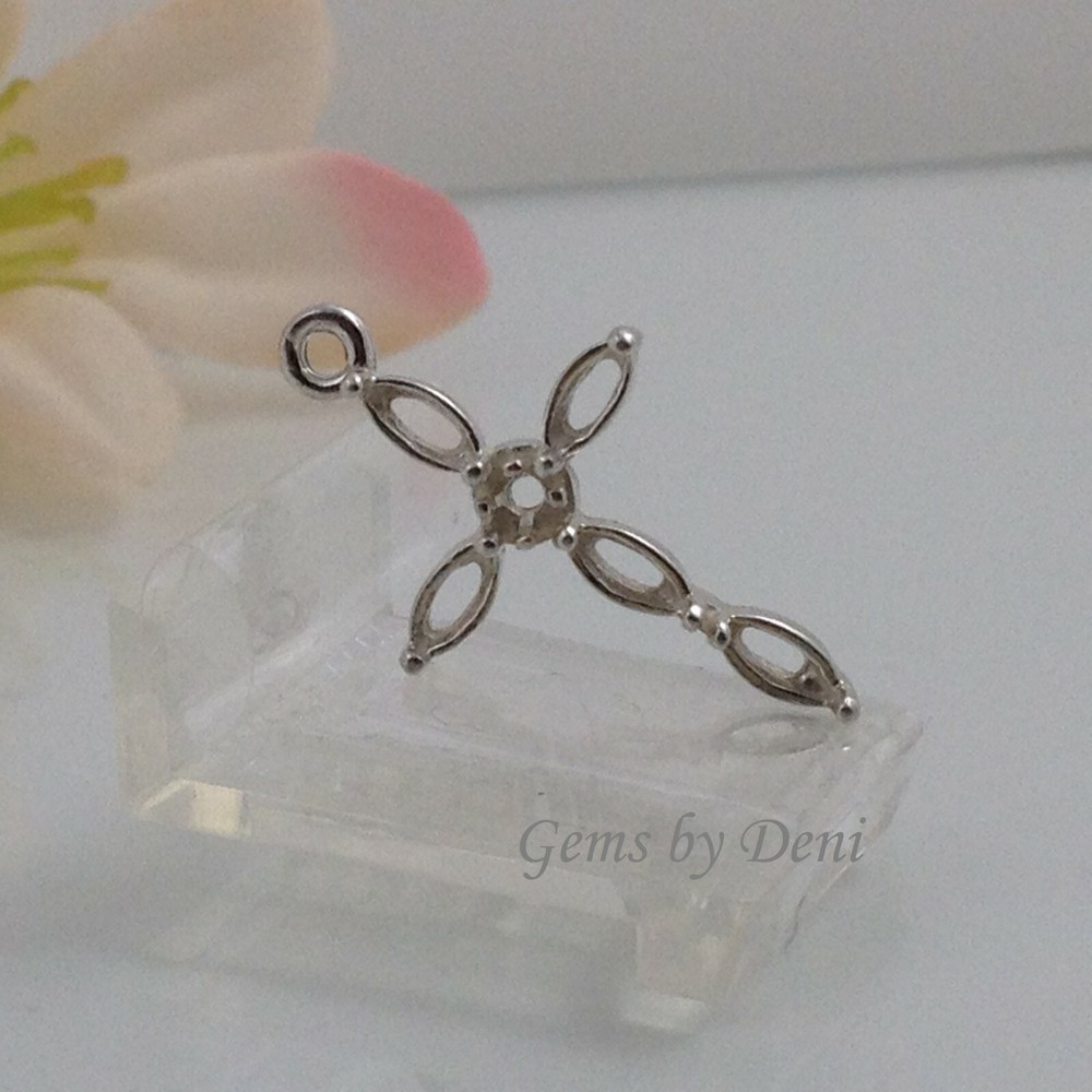Sterling Silver Marquise and Round Dangle Cross