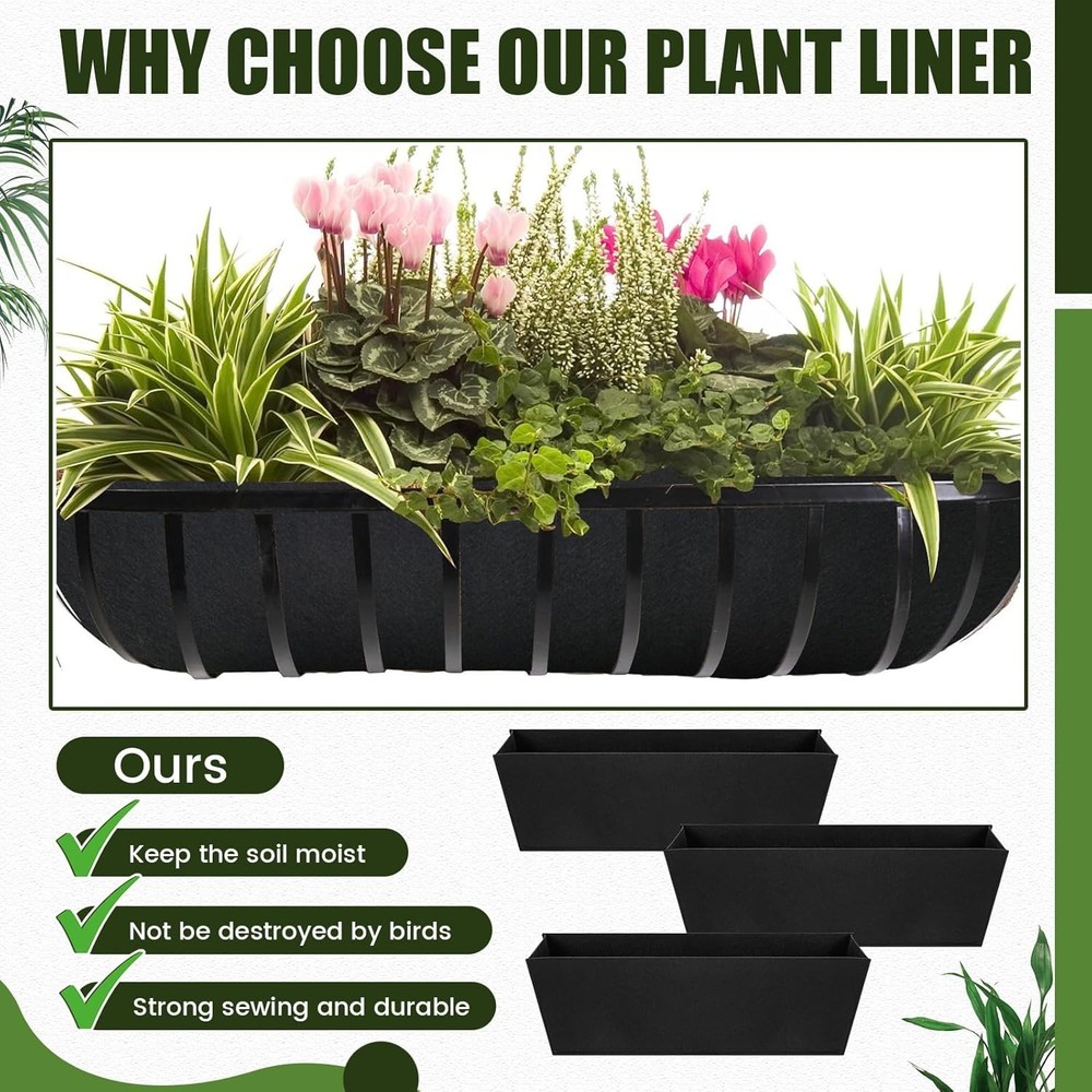 6 Pack Fabric Plant Window Box Liners Rectangular Non-Woven Planter 36 Inch