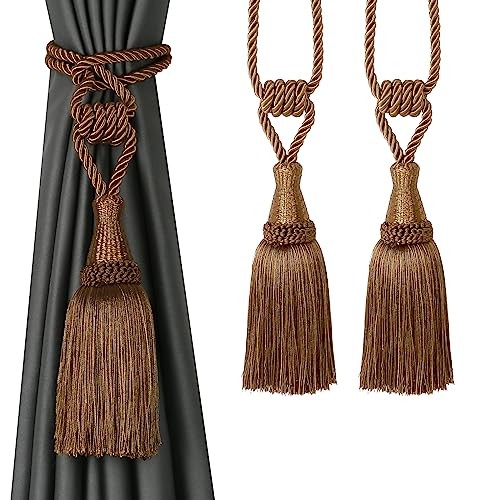 Curtain Tiebacks Handmade Holdbacks for Curtains Drape 2 Pack Coffee