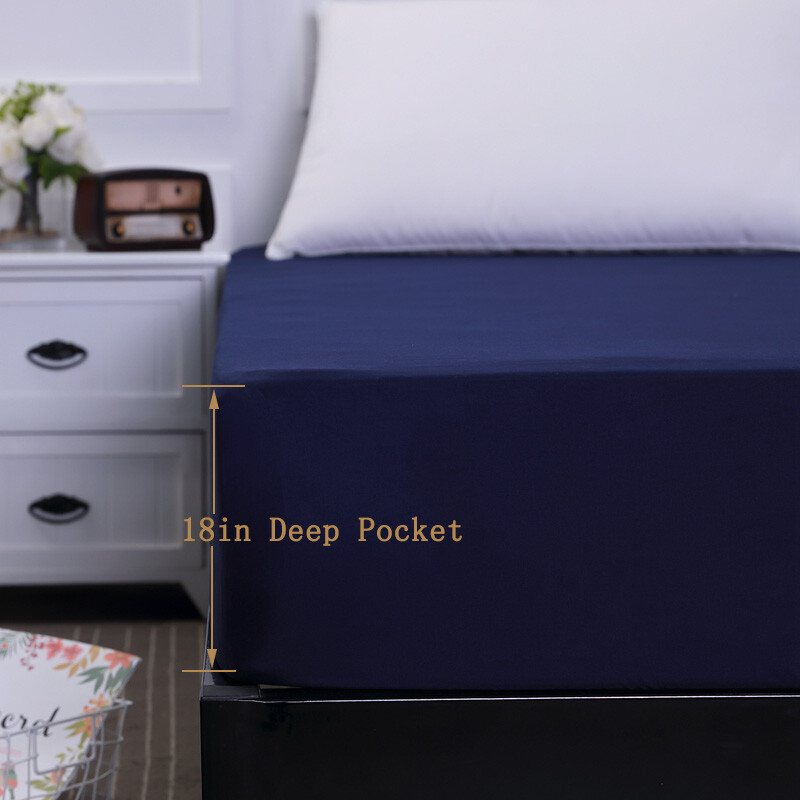 Navy Blue Waterproof Mattress Protector Cover 18" Deep Fitted Sheet All Size