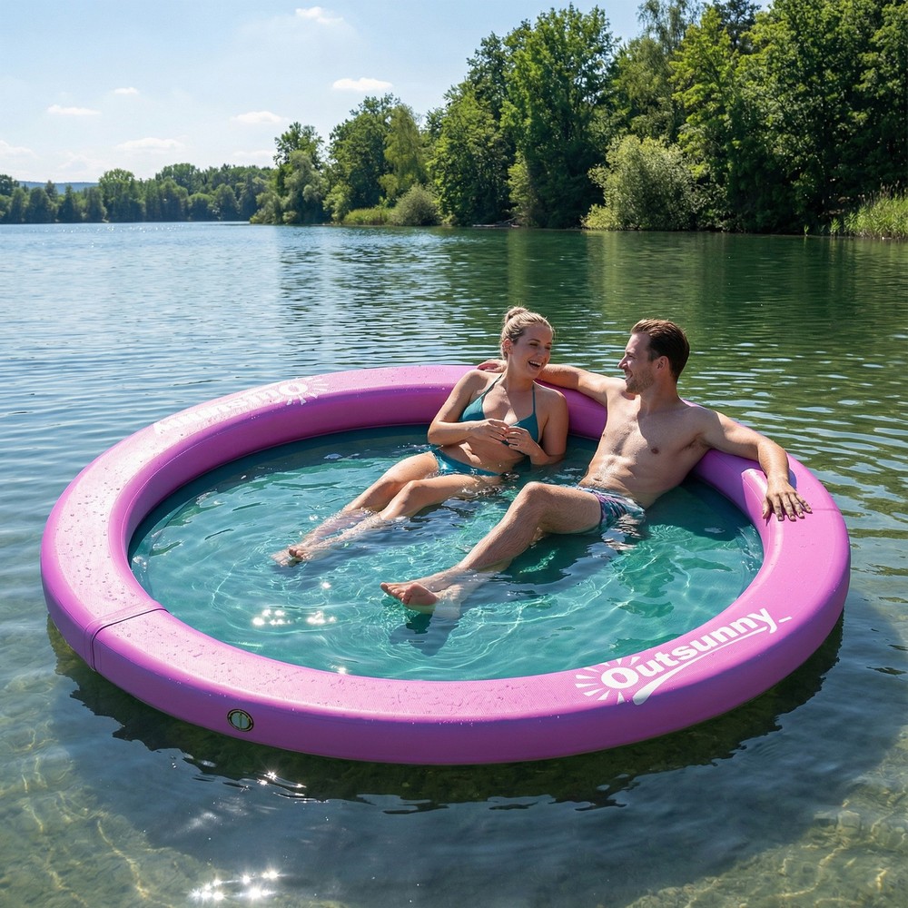 Outsunny 8FT Inflatable Water Hammock Floating Ring Dock Platform, Purple