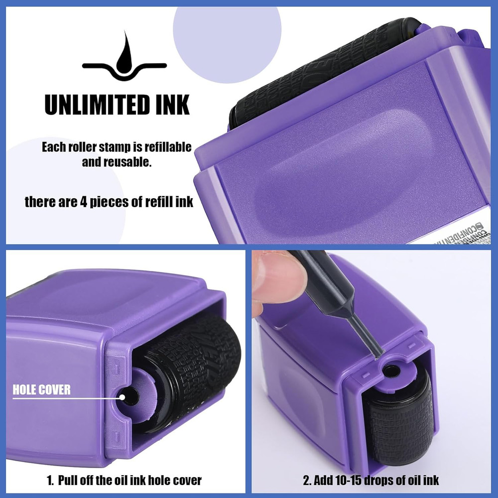 Nezyo 2 Pack Identity Protection Roller Stamp Identity Theft, Confidential, Priv