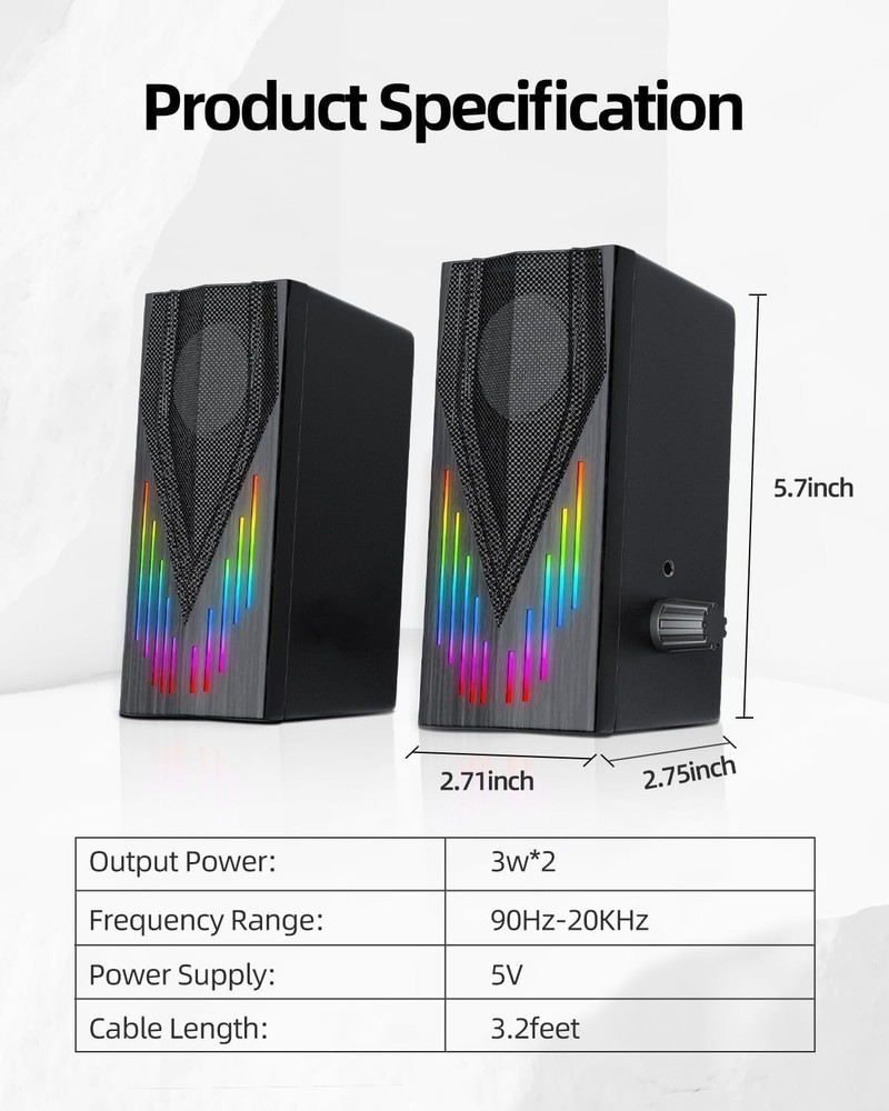 2 Computer Speakers USB Powered 3 5 mm AUX Bluetooth Speakers for Desk