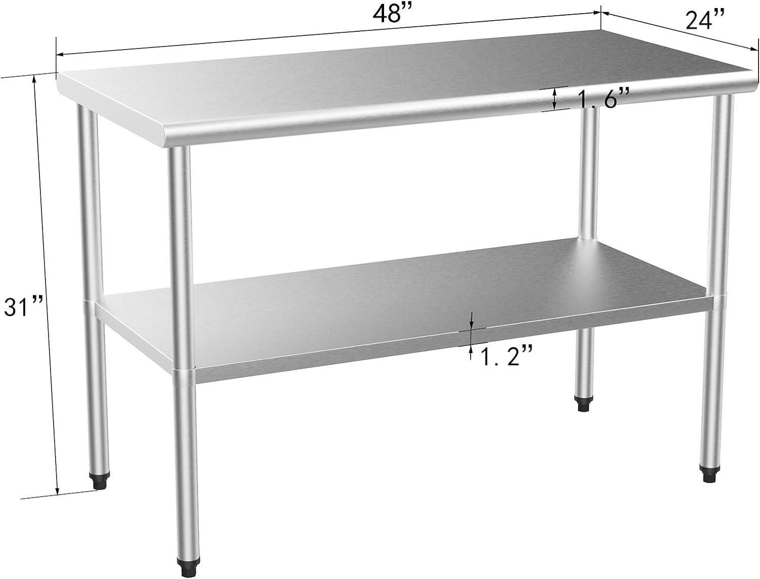 Heavy Duty 48'' x 24'' Stainless Steel Commercial Kitchen Prep Table for Hotel