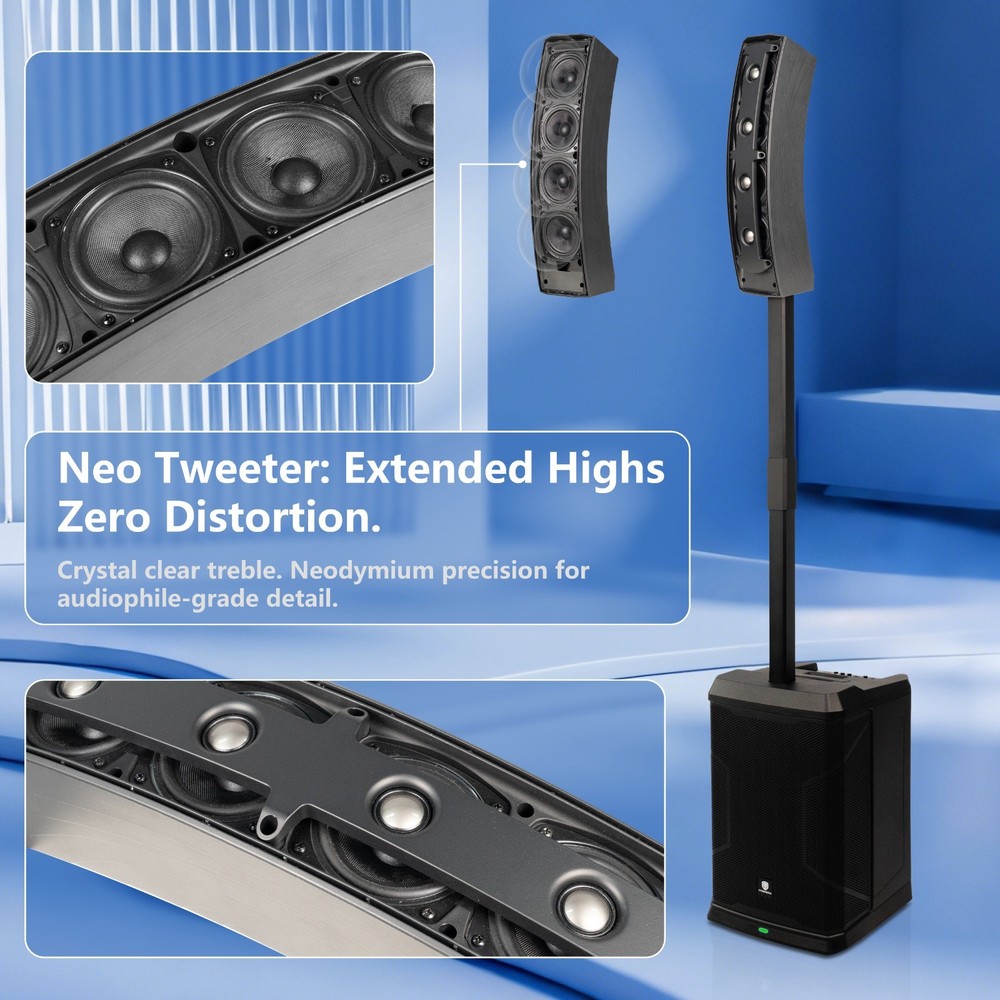 PRORECK 900EX 2000W Line Array PA System, 12" Subwoofer with Built-in DSP