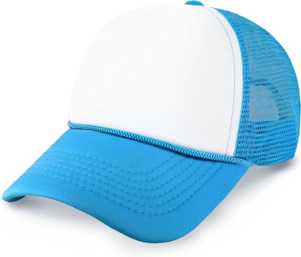 Classic Foam Trucker Hat Summer Mesh Rope Cap Solid Two One Size, White/Aqua