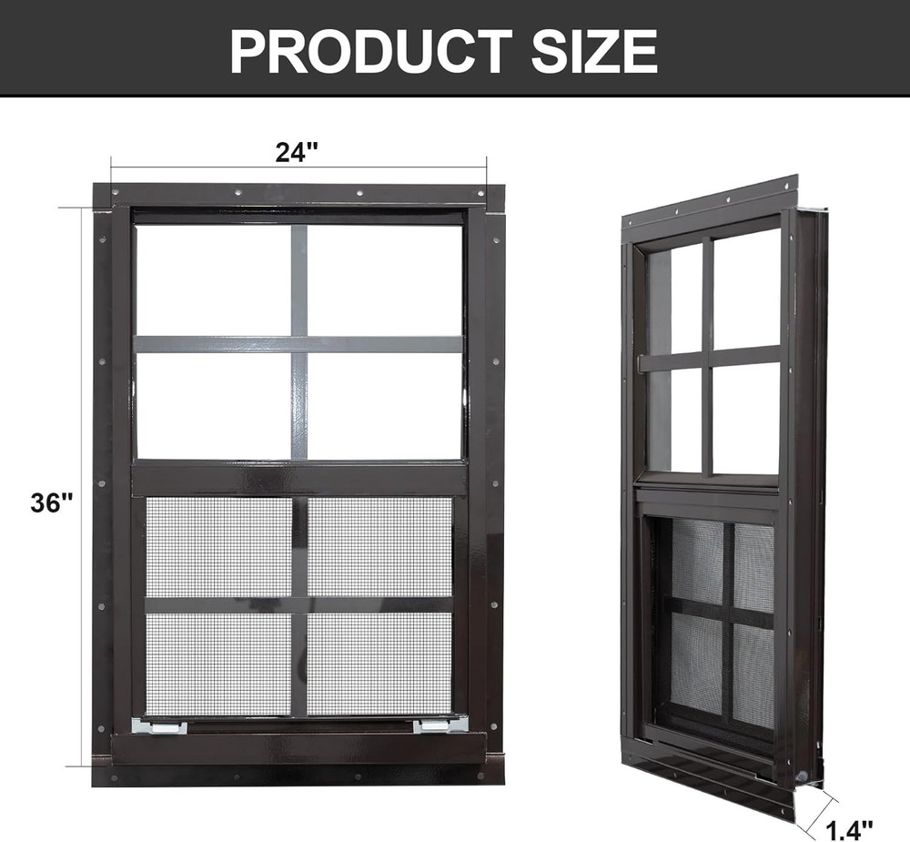 2 Pack Shed Windows with Black Frame, 24x36 Flush Mount Small Window with Tem...
