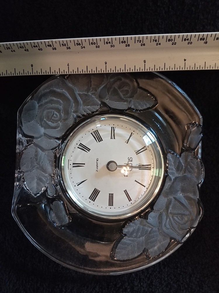 Studio Nova Lead Crystal Table Clock - Rose Pattern - Japan/Germany **NIB**