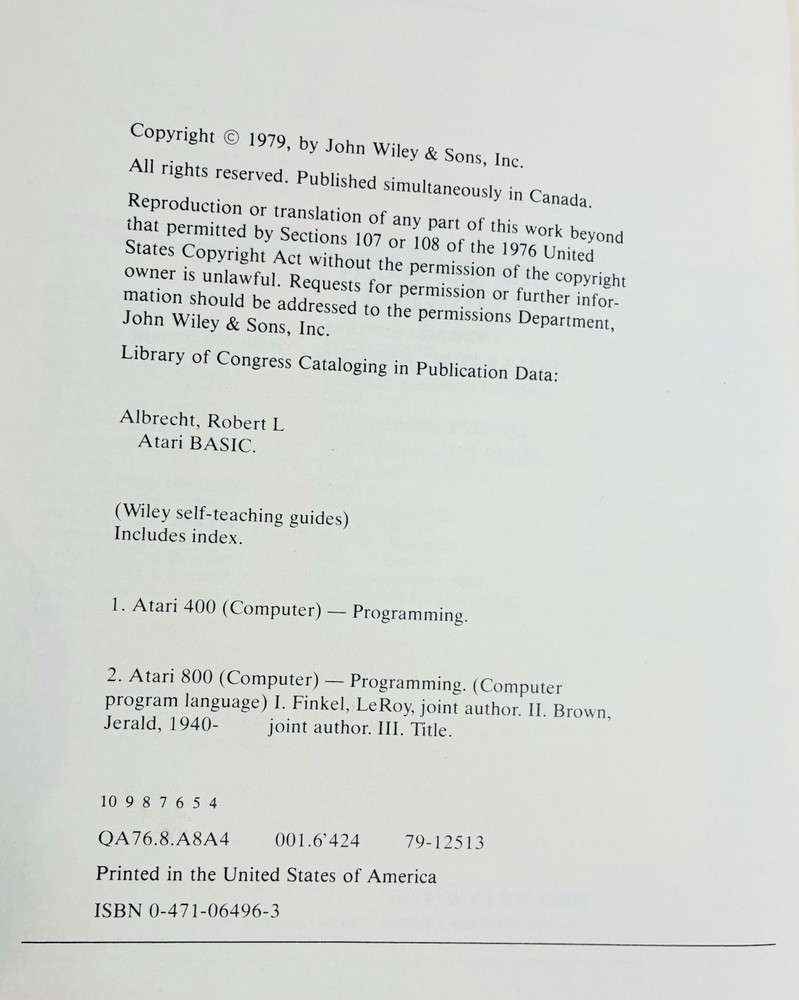 Atari BASIC 400 / 800 - A Self Teaching Guide - Vintage 1979 Albrecht/ Finkel