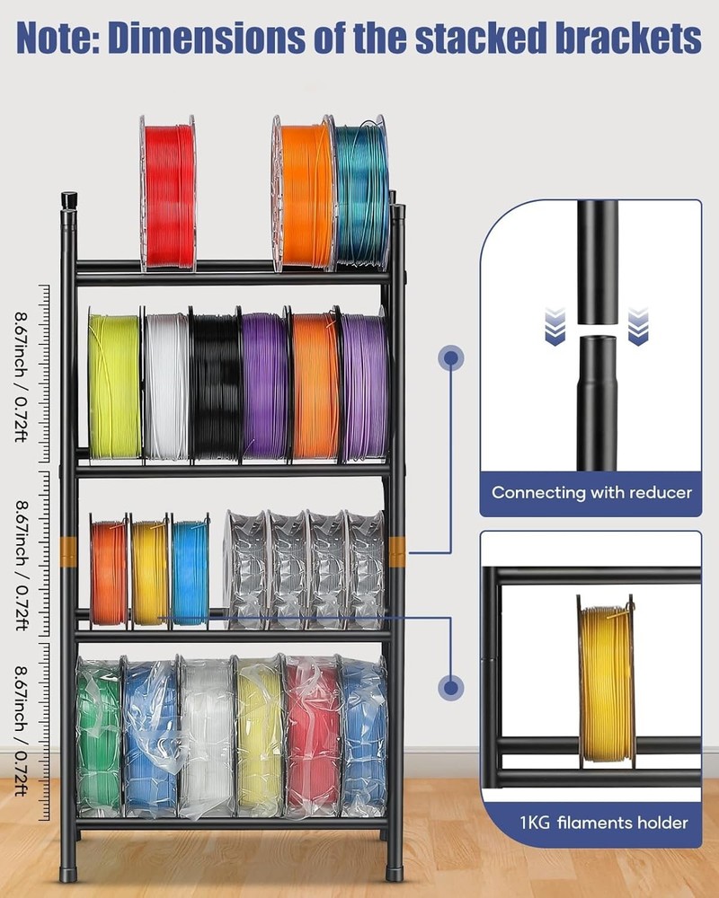 Desktop 3D Printer Filament Storage Rack - Tabletop 2-Tier Stackable Organize...