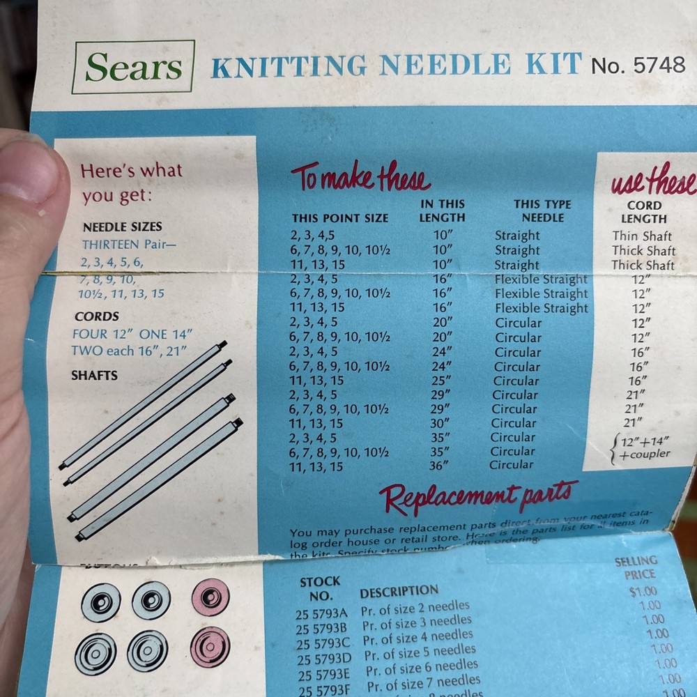 Vtg. Sears Knitting Needle Kit - Some Pieces Missing