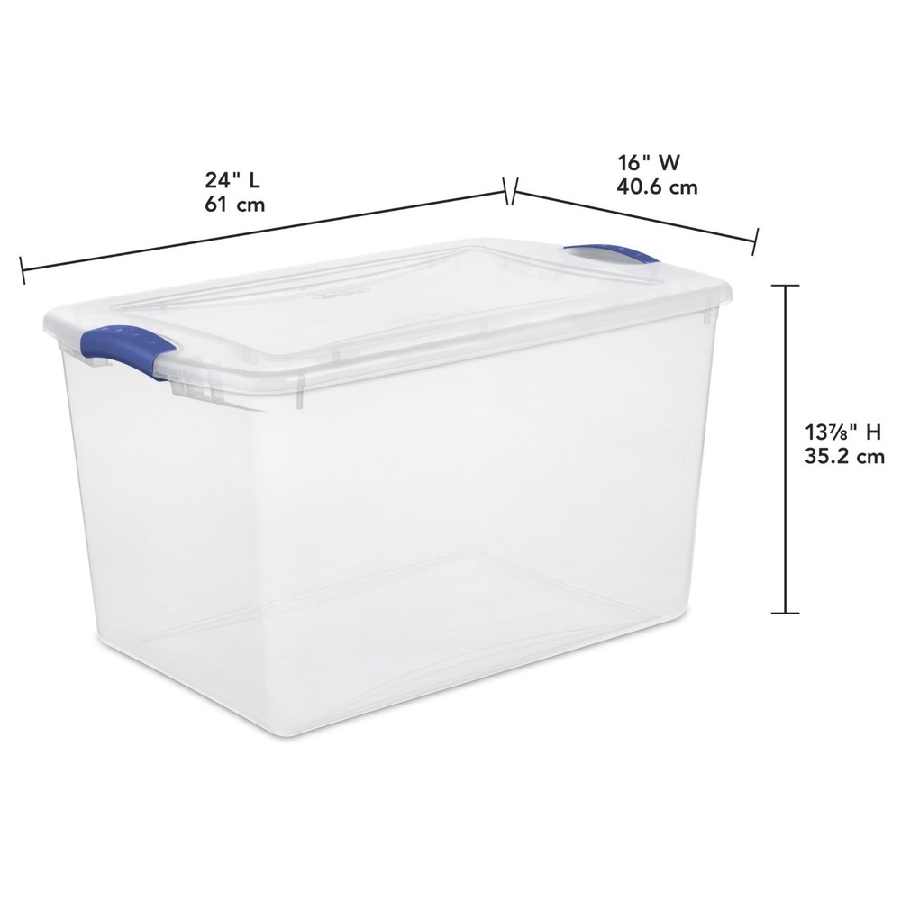 Sterilite 66Qt Latching Storage Bin Clear Box Blue Latch, 6 Pack