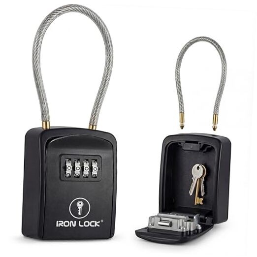 Key Lock Box Portable with Cable Shackle – Small Black Portable Cable