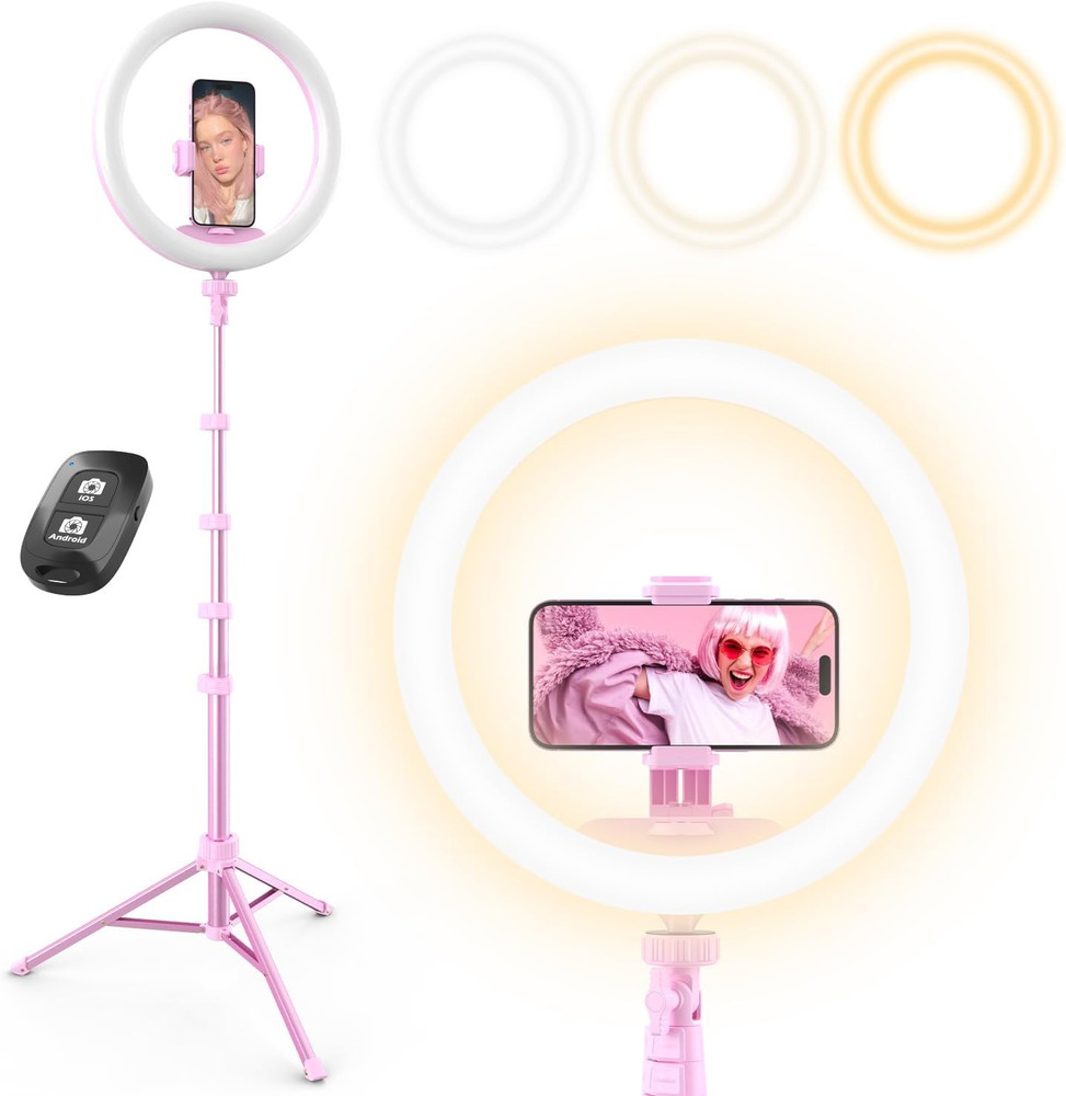 12” Selfie Ring Light with 62” Extendable Tripod Stand & Remote, LED Light with
