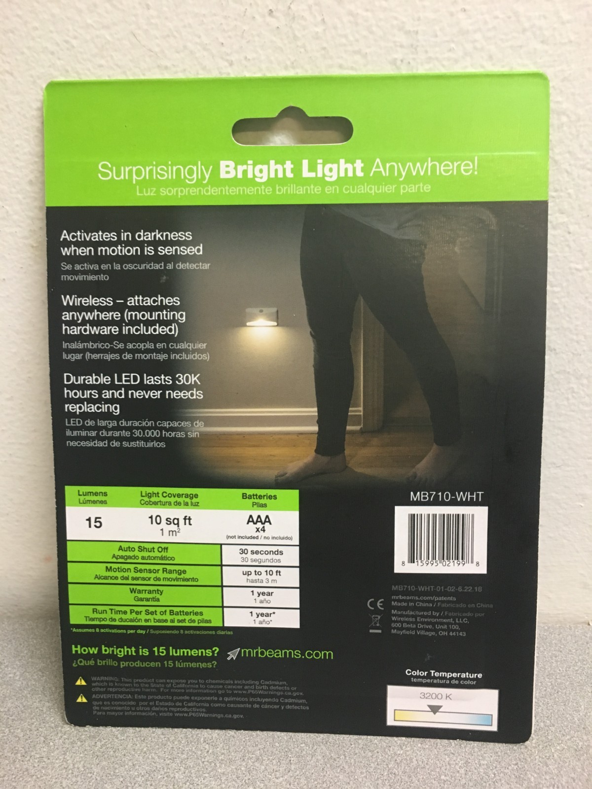 Mr Beams Battery Powered Motion Sensing 15 Lumen LED Night Light 1 Pk