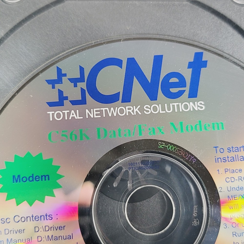 CNet Total Network Solutions C56K Data/Fax Modem Software Disc CD Rom 2001