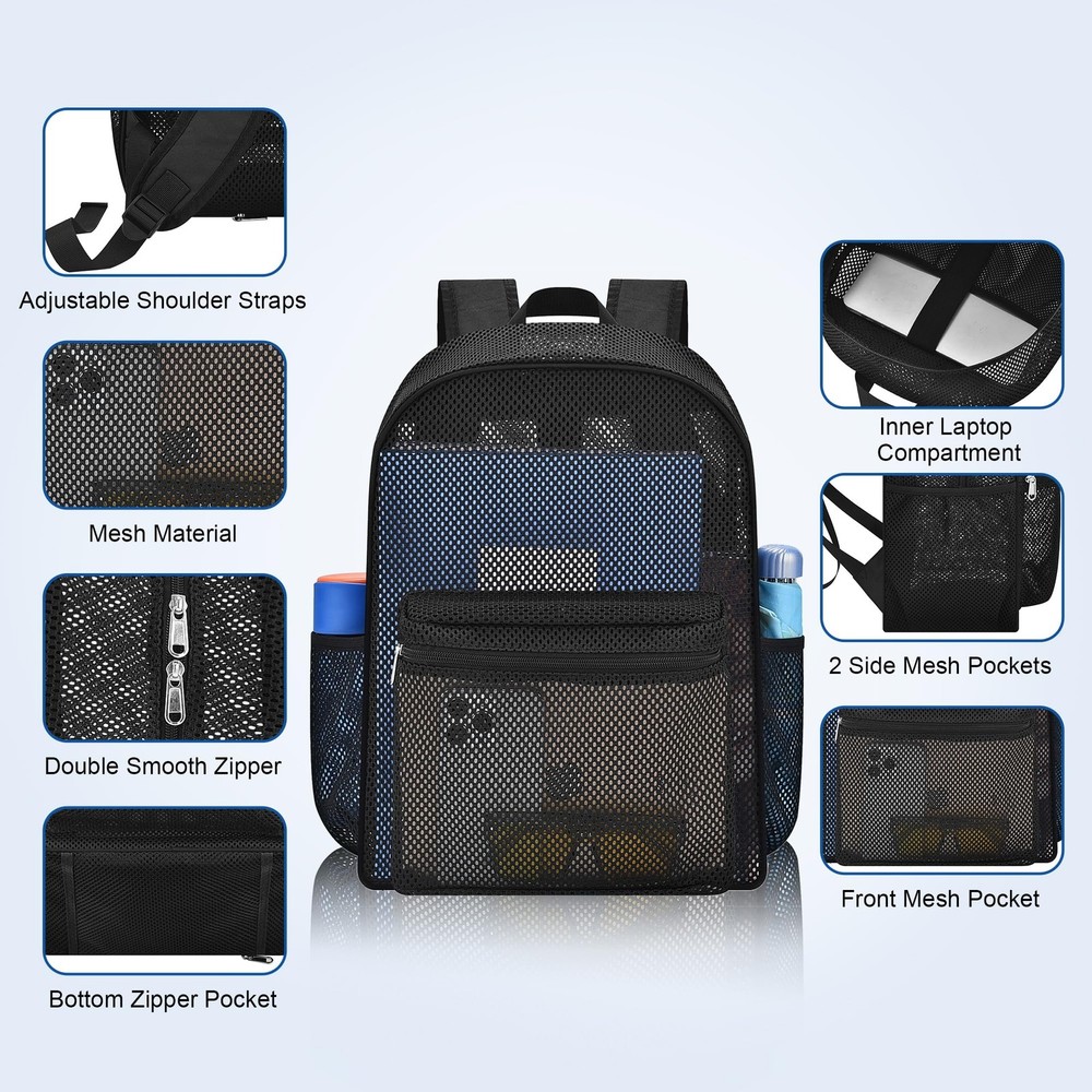 Heavy Mesh Backpack with Rain Cover,See Through Mesh Backpack for School,Beac...