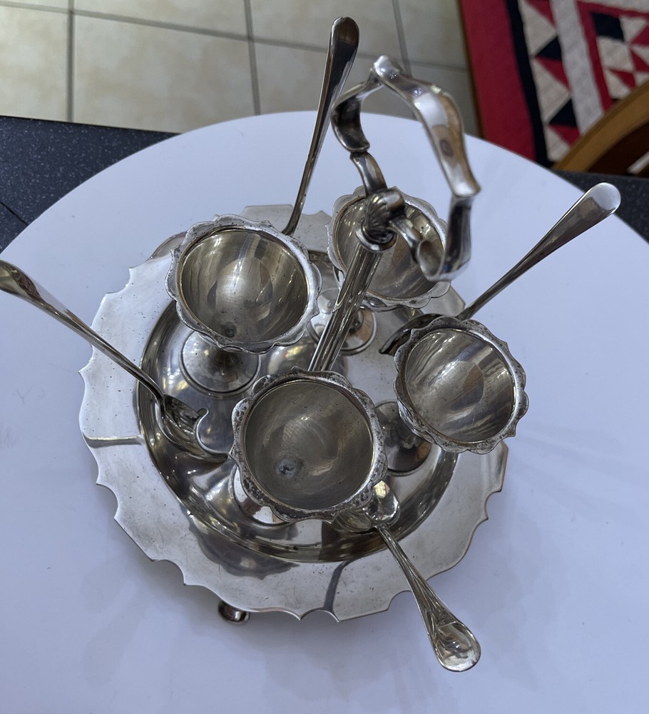 Walker & Hall Silver Plate Breakfast Egg Cup Set - Complete 9 Piece Set