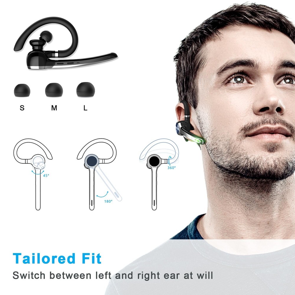 HEIBAS Bluetooth Headset, Wireless Bluetooth Earpiece with 500mAh Charging Ca
