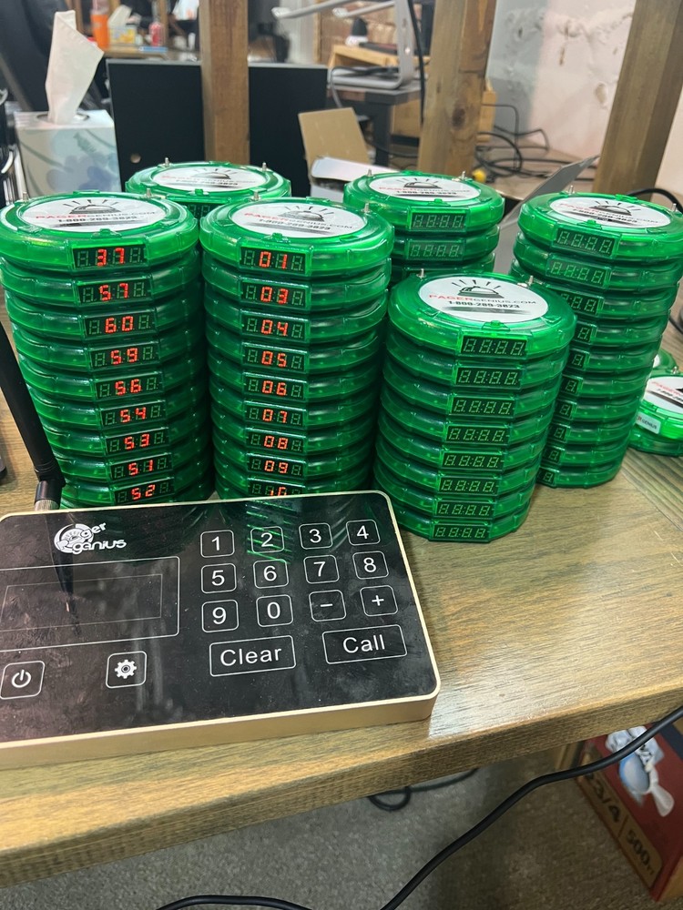 Used Pager Genius 58 Restaurant Coaster Pagers *Complete Paging System*