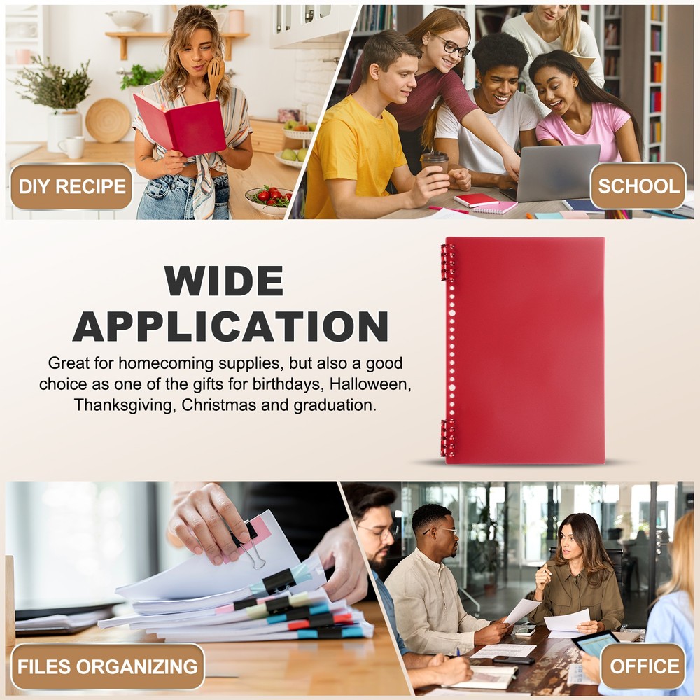 12 Pack B5 22 Mil Plastic Notebook Binder Covers with Binding Comb, Red