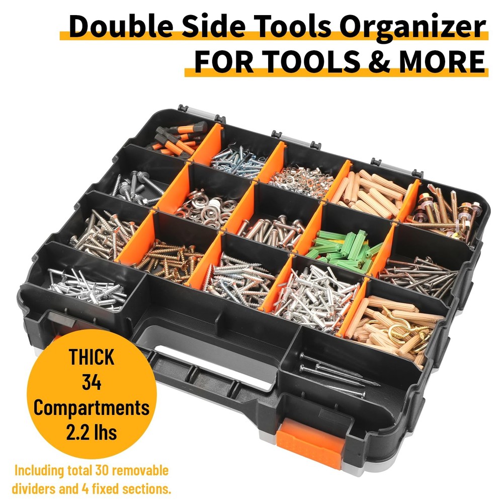 Mini Tool Box Organizer, Plastic Small Tool Box with Dividers, Double Side Be...
