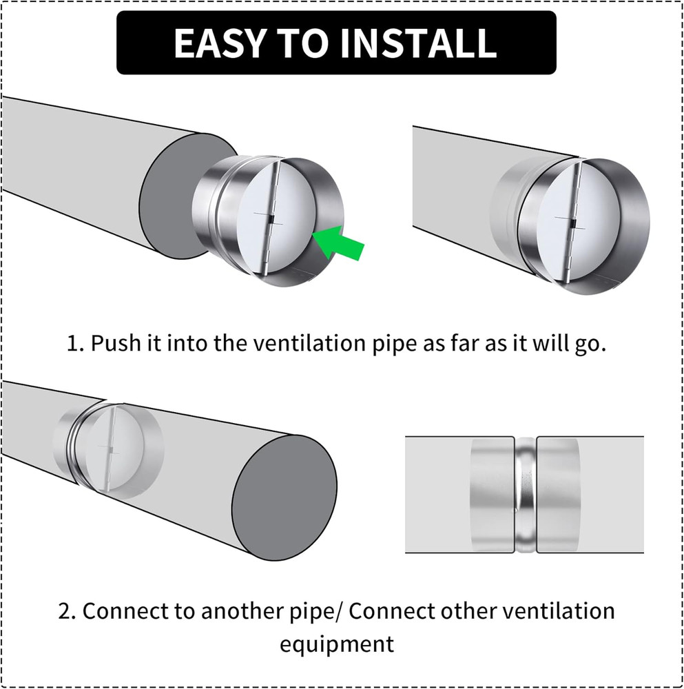 6 Inch Backdraft Damper Back Draft Vent Duct Shutter Blocker, Backflow Ducting I