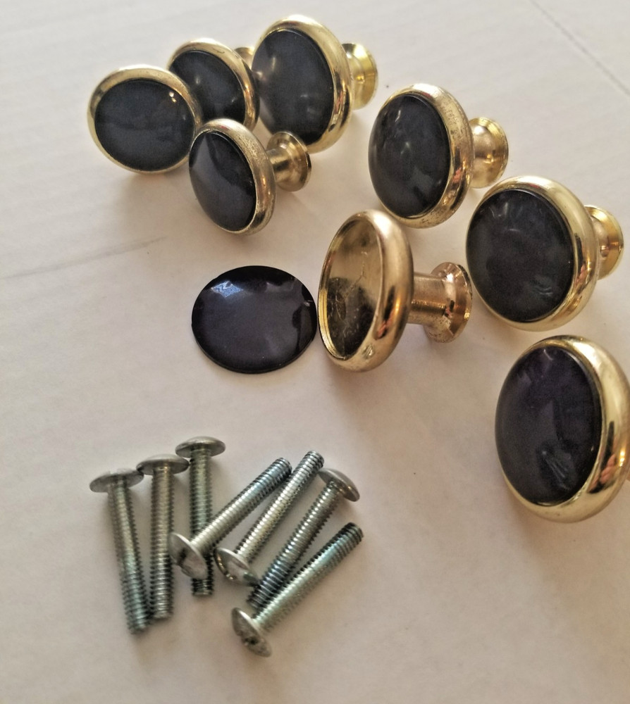 8 Vintage Round Brass Navy MCM Cabinet Drawer Pull Knobs - Allison Japan