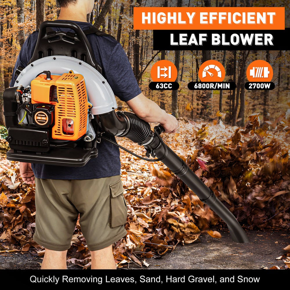 Commercial Backpack Gas Leaf Blower Manual Start 63cc Two-stroke Engine