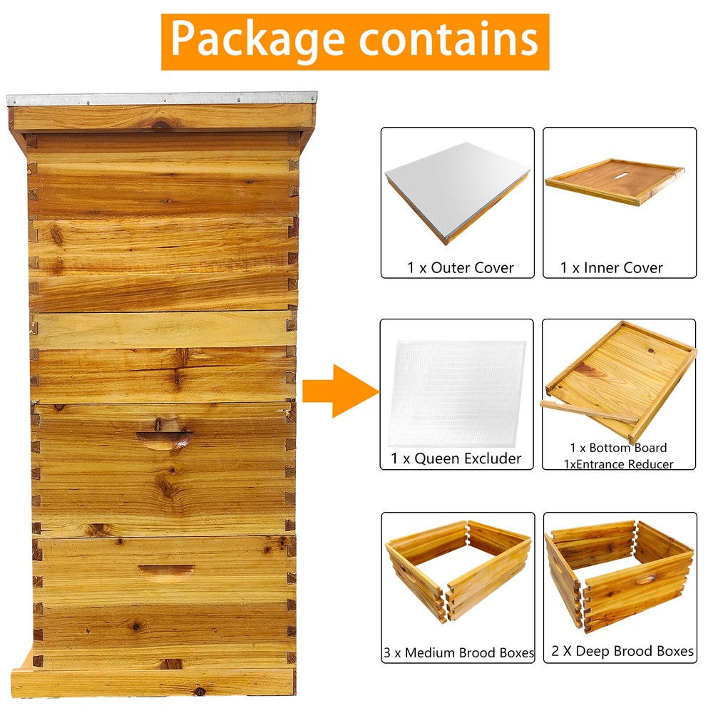Complete Langstroth Beehive Kit - 2 Deep & 3 Medium Boxes - No Frames