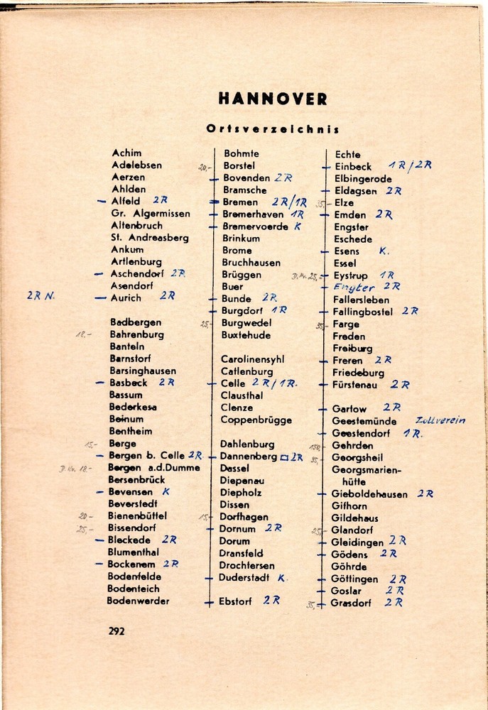 Literature, German States, Hannover, complete list of Post Offices