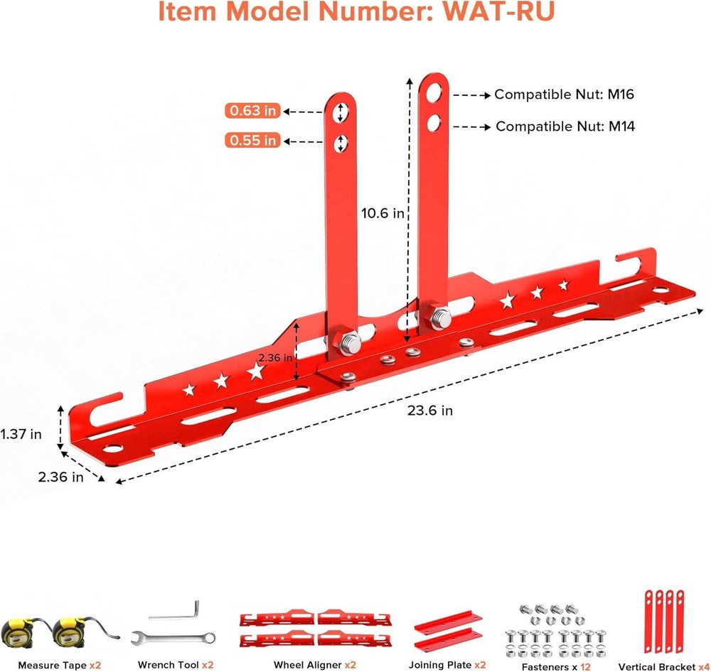 Upgraded Wheel Alignment Tool with Connection Sheet and 2Pcs Tape Measures - Red