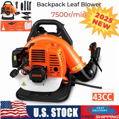 43CC 2-Stroke Backpack Leaf Blower Gas Powered Blower 665CFM 7500rpm