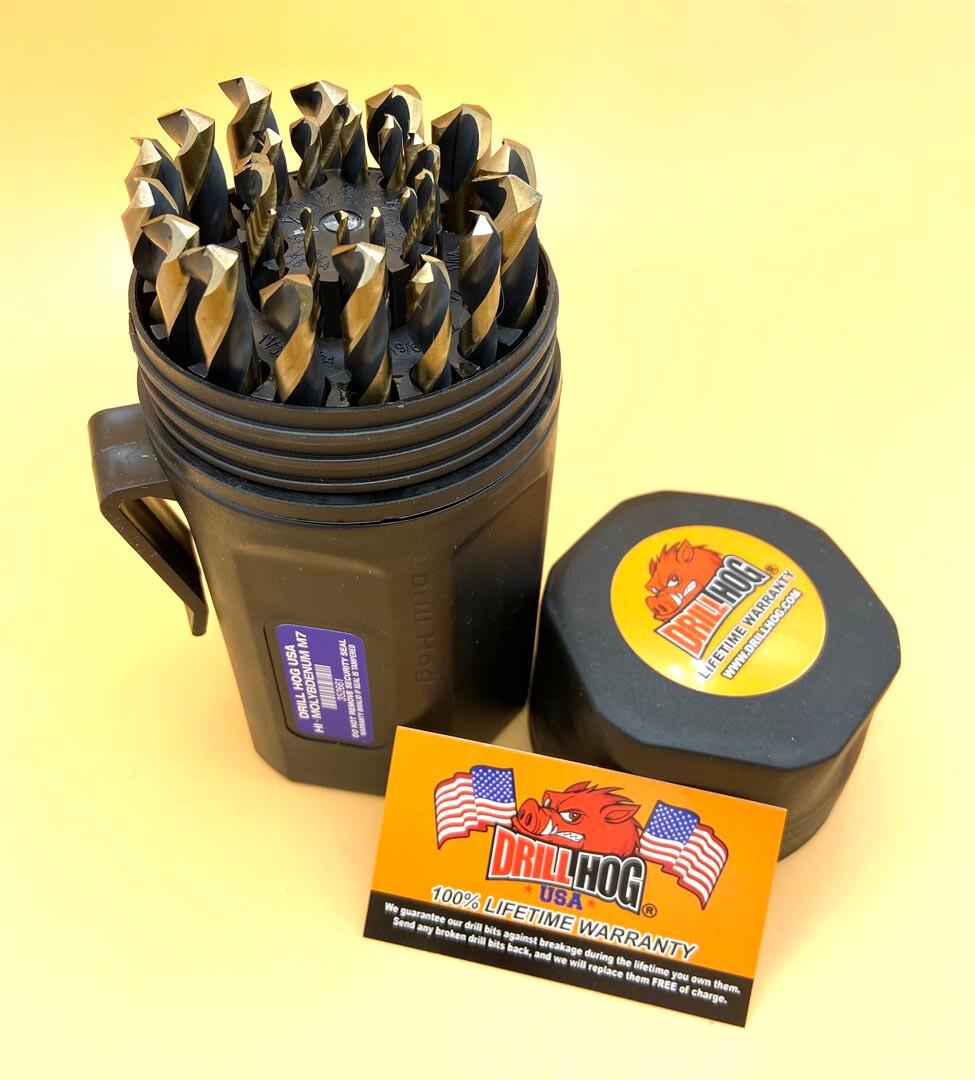 Drill Hog® 29 Pc Drill Bit Set Bit Tank™ HI-Molybdenum M7 Lifetime Warranty