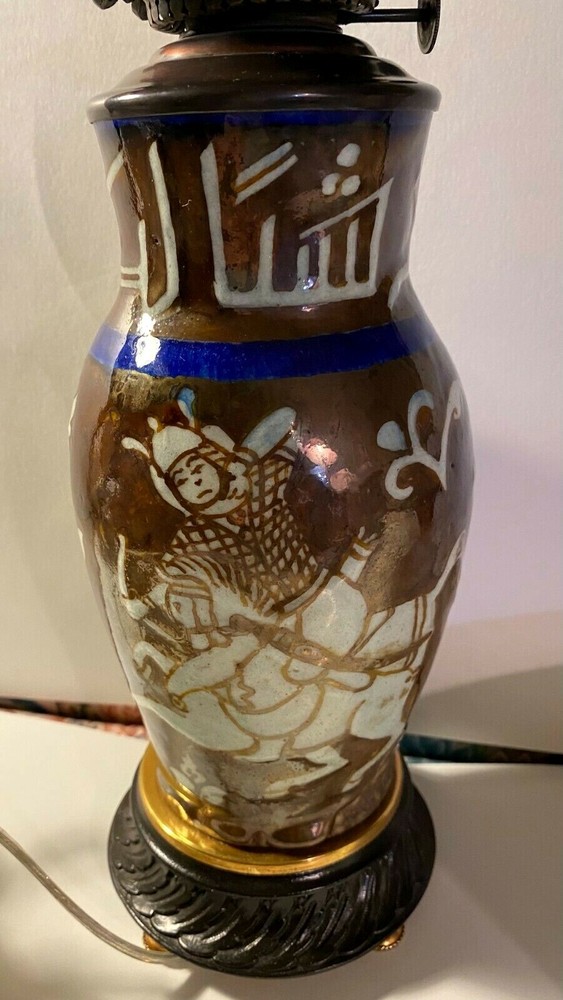 Old Luster ware Vase Mounted as a Working Table Lamp