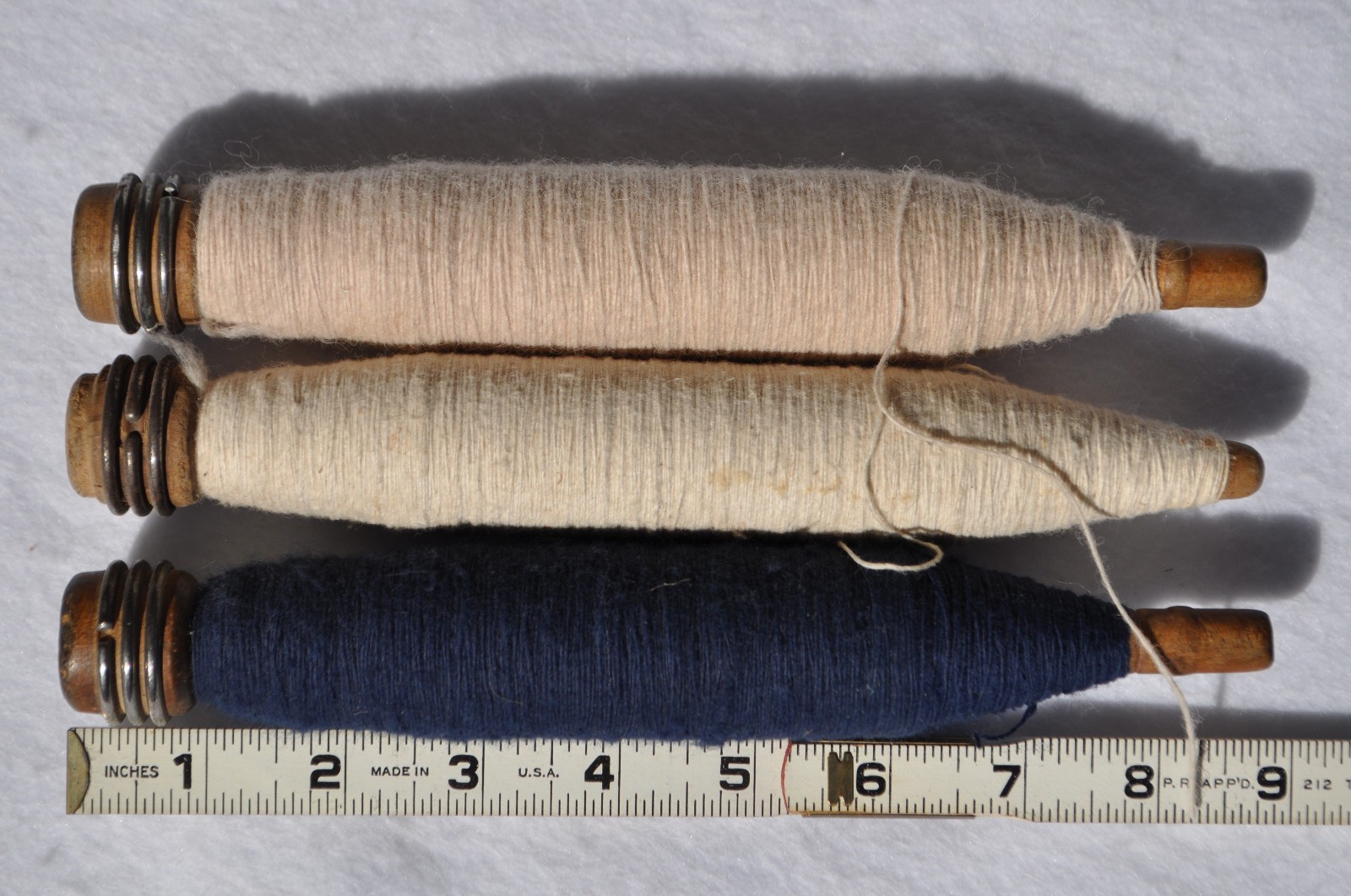 Three (3) Antique/VTG. Industrial Wood Sewing Bobbins/Quills/Spindles/Spools