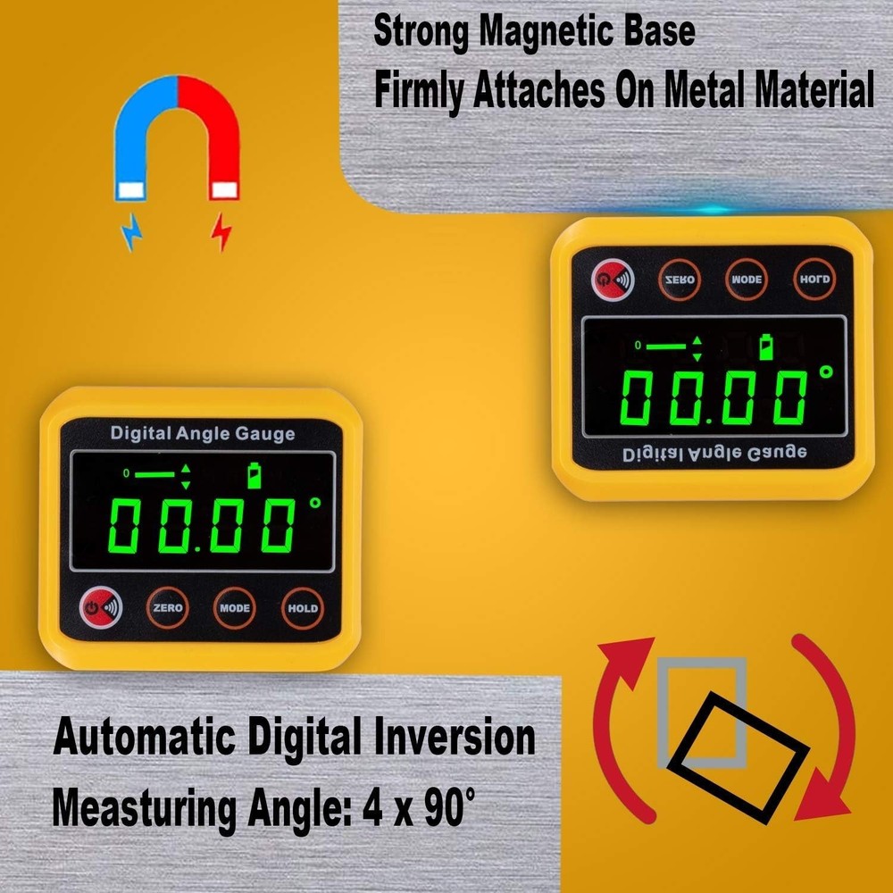 Versatile Magnetic Digital Level Gauge with Memory Functions - Yellow Protractor