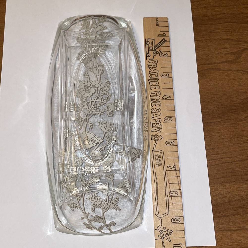 Vintage Flanders Silver Floral Overlay Rectangular 9” Condiment Dish *FLAWED*