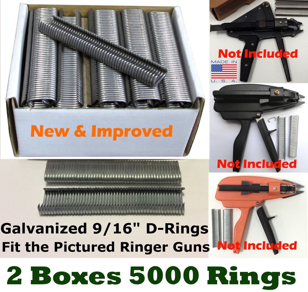 5,000 Galvanized Sharp 9/16” Hog Rings for Ringer Gun