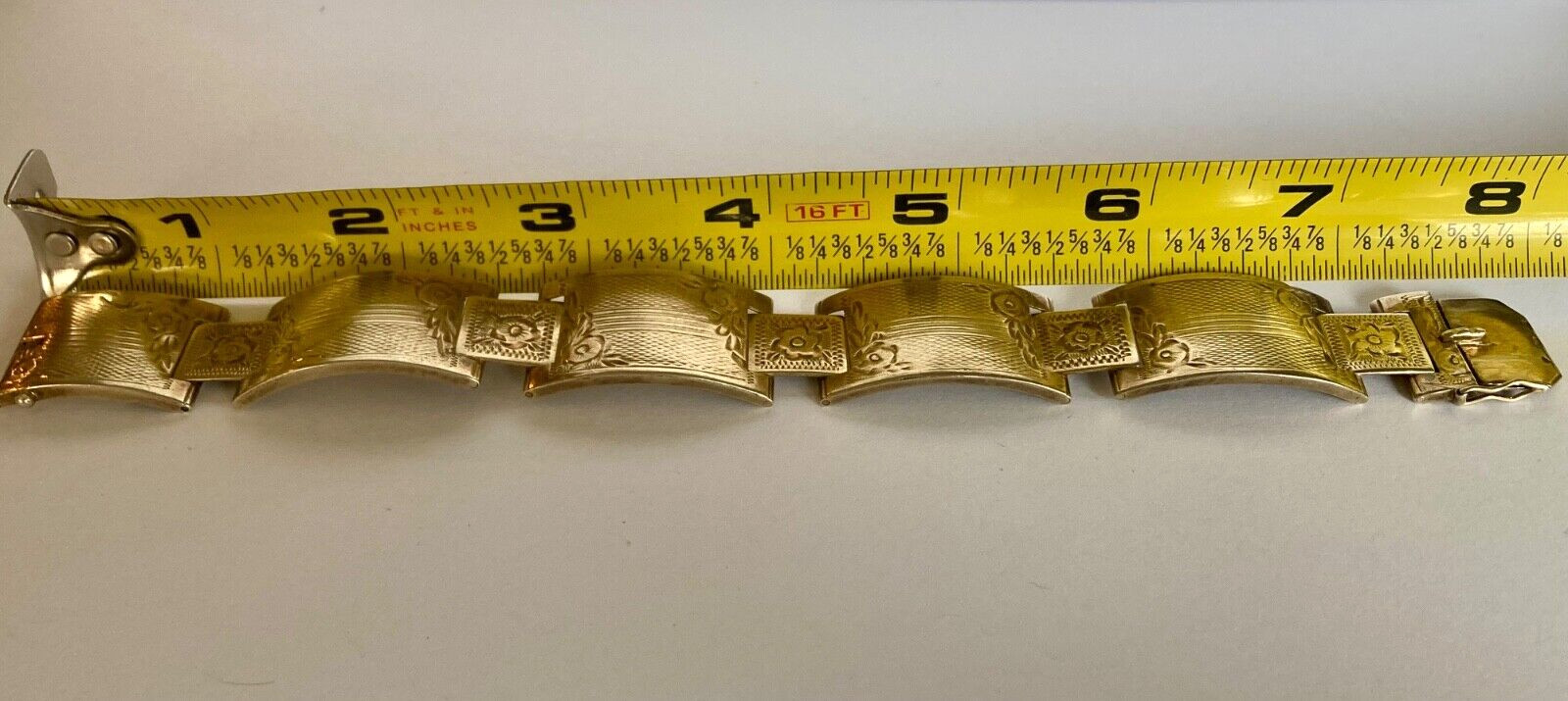 VintageGold Vermeil 835 Silver Floral Hinged Panel Bracelet-Very Rare-Hallmarked