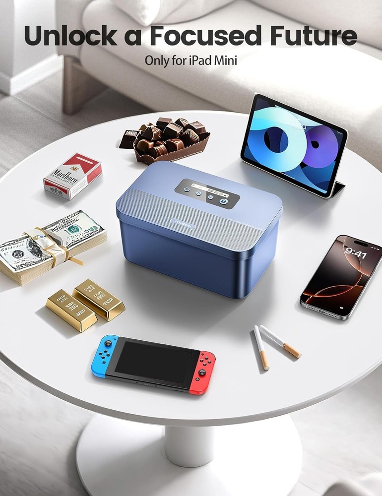 Timed Lock Box with Timer Lockable Storage Box for Phone Snacks Focus Dark Blue