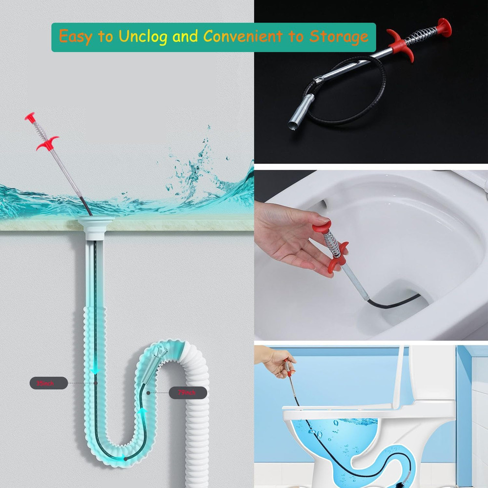 2-Pack Drain Snake & Clog Remover Tool (35'' & 79'') - Gutter Cleaning Tools Fle