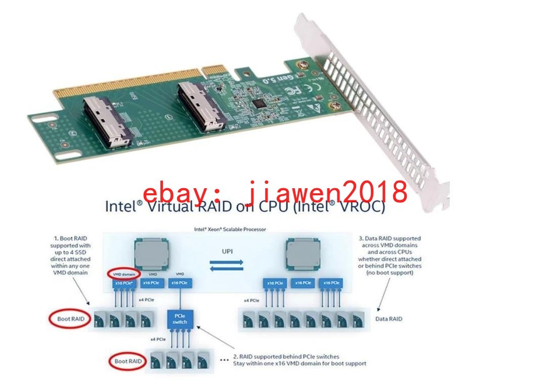 PCIe5.0 x16 to MCIO 8i SFF-TA-1016 +2 Port MCIO 8I to PCIe x16 Adapter +2*cable