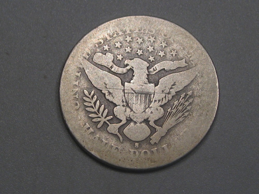 Better-date 1897-s Silver BARBER Half Dollar.