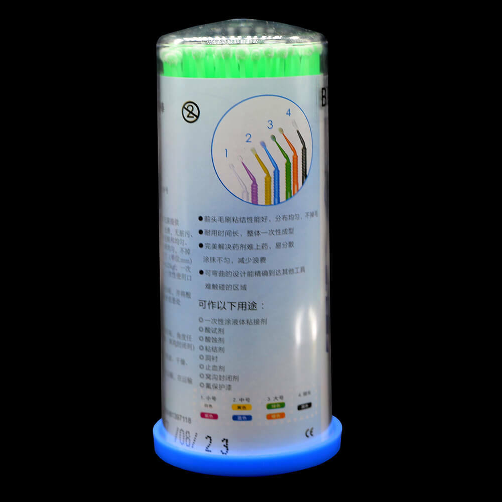 100pcs/Bottle: Micro Applicator Brushes, Dental, Bendable Disposable, Green