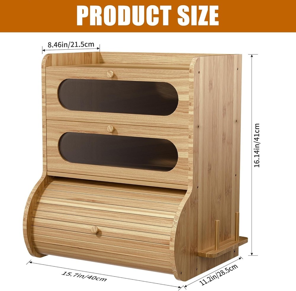 Bread Box for Kitchen Countertop, 3 Tier Large Capacity Breadbox, with Window, C