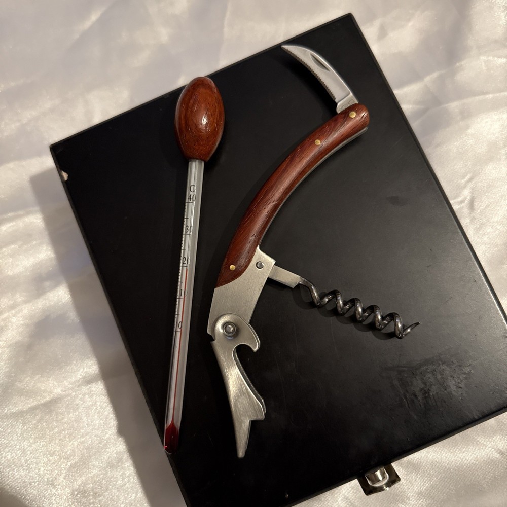 2 piece wine bar with corkscrew thermometer missing 1 Pc