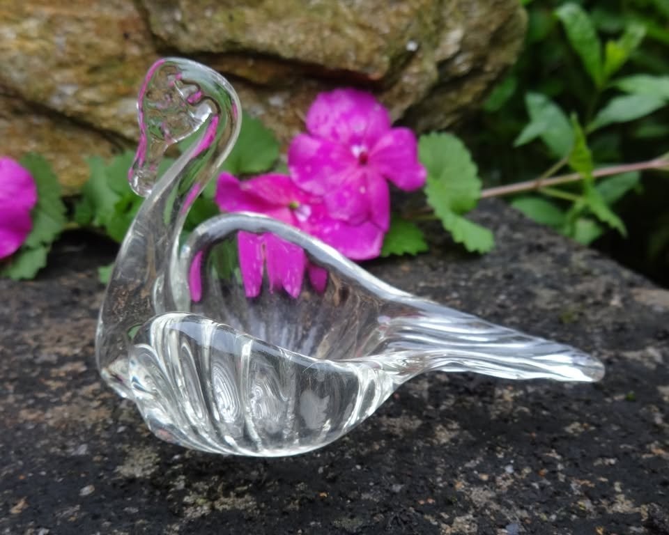 Unique, Handmade Swan-Shaped Glass Open Salt Dip, Cellar, Dish!