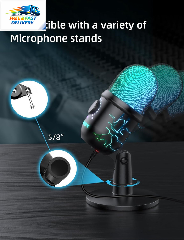 Gaming Microphone, USB Computer Microphone for PC, Mac, /5, Condenser Podcast Mi